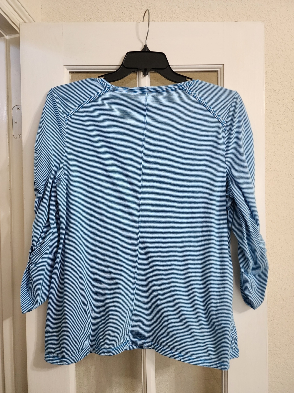 Style & Co Blue White Striped Roll Tab Henley Top XL Coastal Cotton - Picture 3 of 11